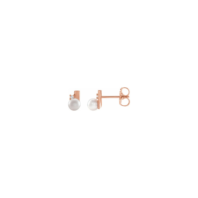 Pearl and Diamond Geometric Stud Earrings rose (14K) main  - Popular Jewelry - New York