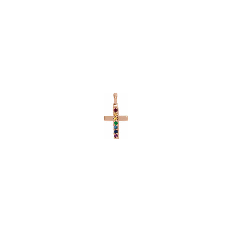 Rainbow Multi-Gemstone Cross Pendant rose (14K) front - Popular Jewelry - New York