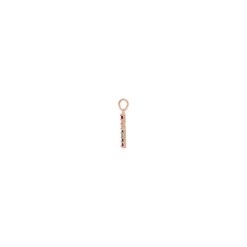 Rainbow Multi-Gemstone Cross Pendant rose (14K) side - Popular Jewelry - New York