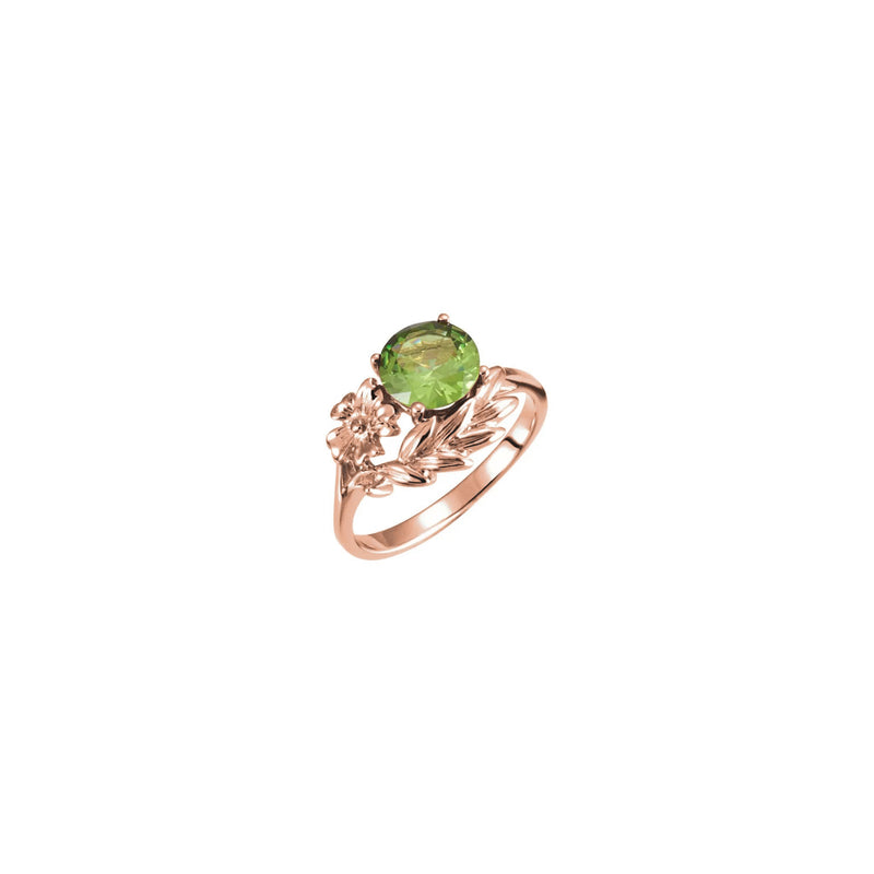 Round Green Gemstone Floral Ring rose (14K) main - Popular Jewelry - New York