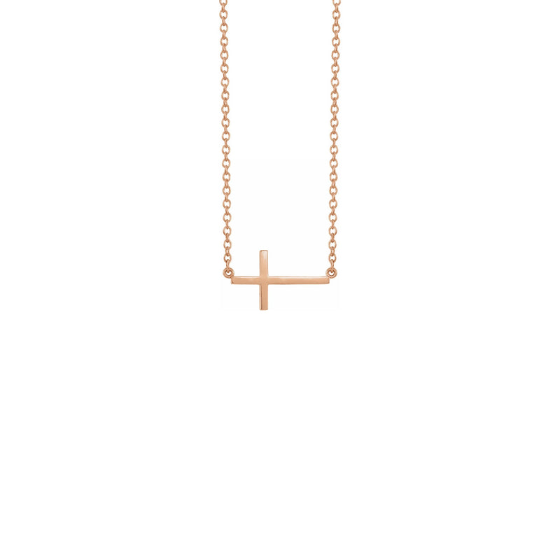 Small Sideways Cross Necklace rose (14K) front - Popular Jewelry - New York