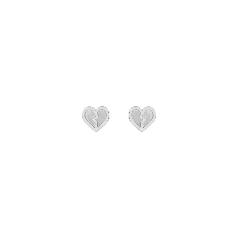 Broken Heart Stud Earrings white (14K) front - Popular Jewelry - New York