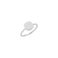 Cushion Square Beaded Stackable Signet Ring putih (14K) utama - Popular Jewelry - New York