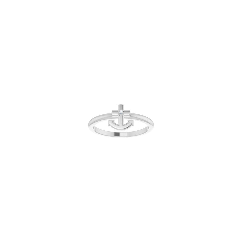 Diamond Anchor Cross Ring white (14K) front - Popular Jewelry - New York