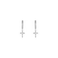Diamond Cross Hinged Hoop Earrings white (14K) front - Popular Jewelry - New York