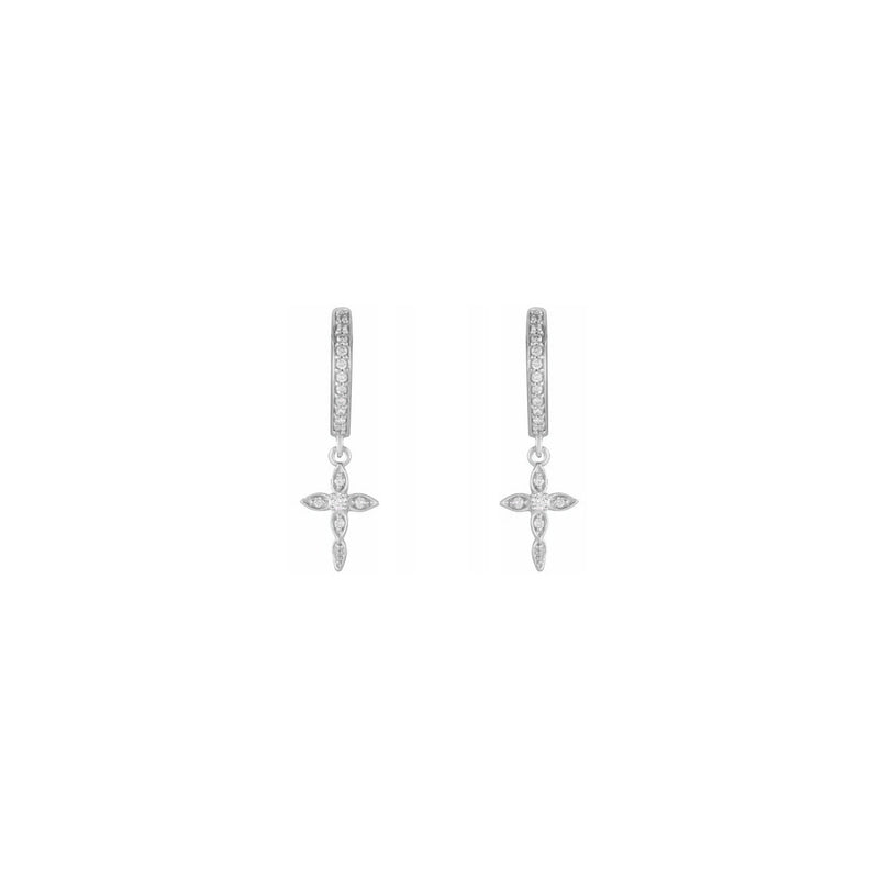 Diamond Cross Hinged Hoop Earrings white (14K) front - Popular Jewelry - New York
