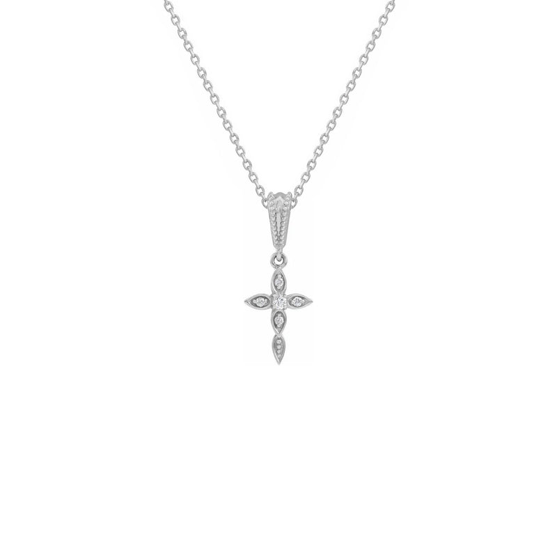 Diamond Drop Cross Necklace white (14K) front - Popular Jewelry - New York