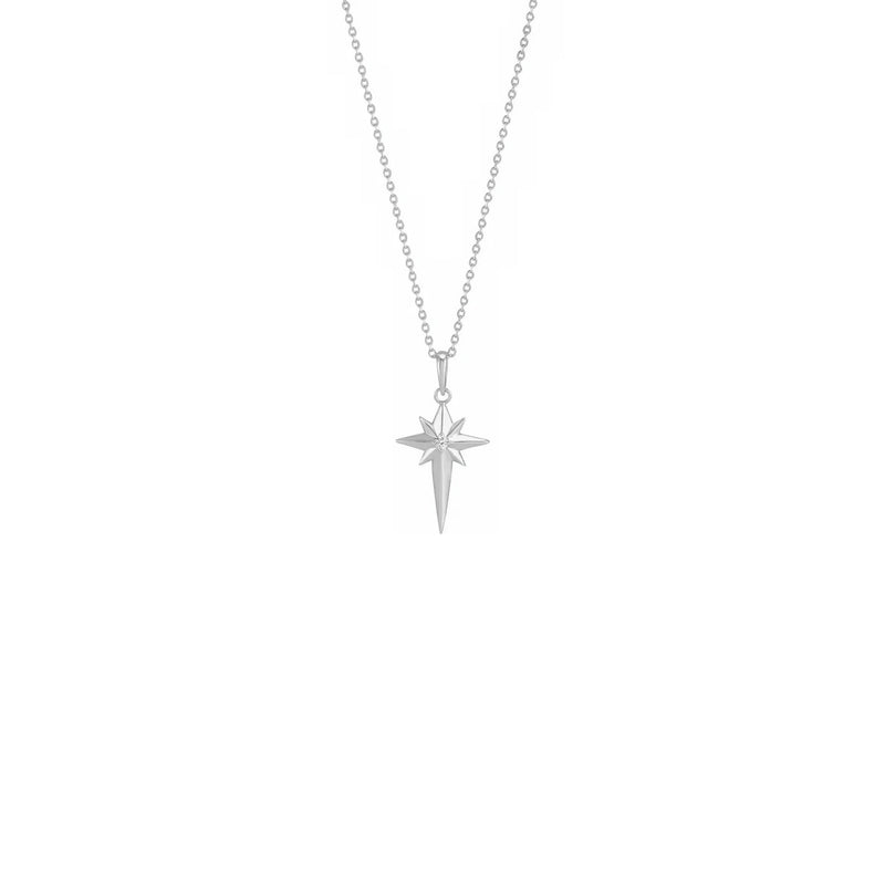 Diamond Incrusted Celestial Cross Necklace white (14K) front - Popular Jewelry - New York