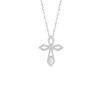 Berlian dan Opal Pierced Cross Necklace putih (14K) depan - Popular Jewelry - New York