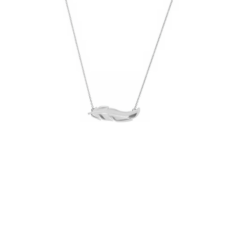 Feather Necklace white (14K) front - Popular Jewelry - New York