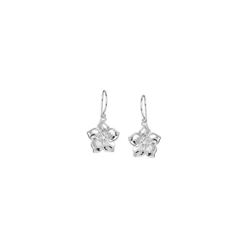 Forget Me Not Flower Dangling Earrings white (14K) front - Popular Jewelry - New York