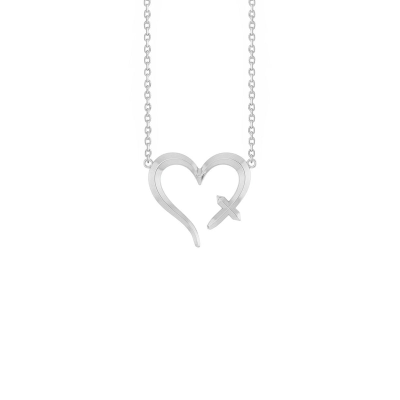 Heart Cross Necklace white (14K) front - Popular Jewelry - New York
