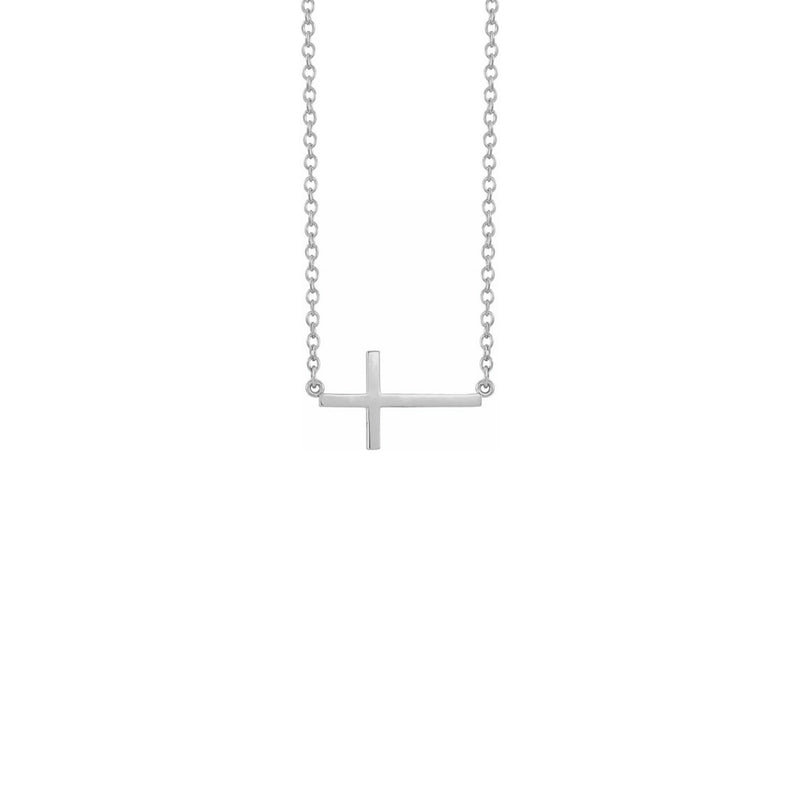Medium Sideways Cross Necklace white (14K) front - Popular Jewelry - New York