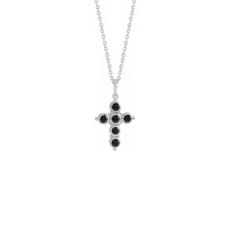 Onyx Cabochon Cross Necklace white (14K) front - Popular Jewelry - New York