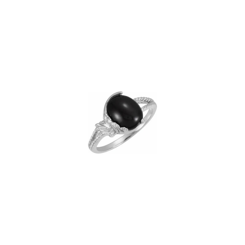 Oval Cabochon Onyx Leafy Ring white (14K) main - Popular Jewelry - New York