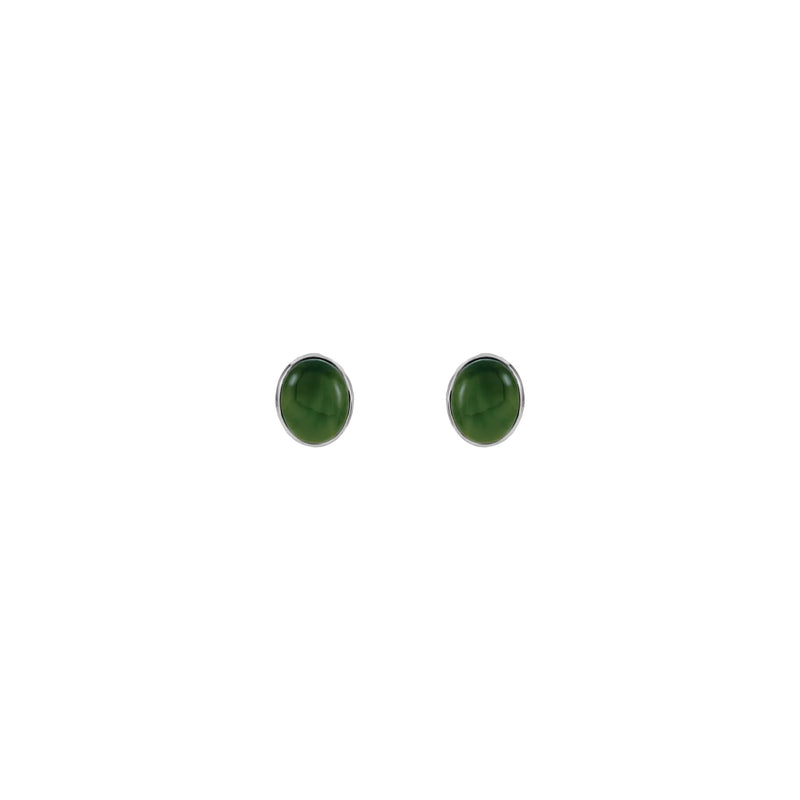 Oval Nephrite Jade Bezel Solitaire Earrings (14K) front - Popular Jewelry - New York