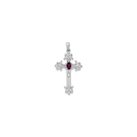 Oval Rhodolite Garnet Fleur de Lis Cross Pendant (14K) front - Popular Jewelry - Нью-Йорк