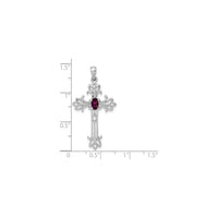Oval Rhodolite Garnet Fleur de Lis Cross Pendant (14K) scale - Popular Jewelry - Нью-Йорк