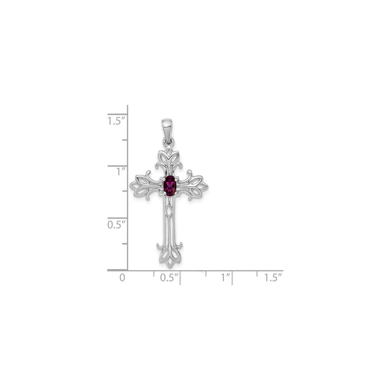 Oval Rhodolite Garnet Fleur de Lis Cross Pendant (14K) scale - Popular Jewelry - New York