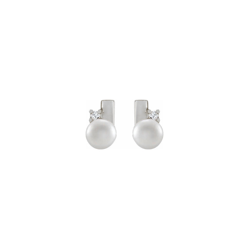 Pearl and Diamond Geometric Stud Earrings white (14K) front - Popular Jewelry - New York