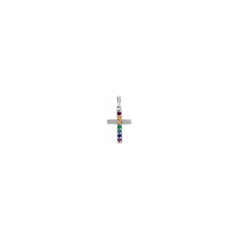 Rainbow Multi-Gemstone Cross Pendant white (14K) front - Popular Jewelry - New York
