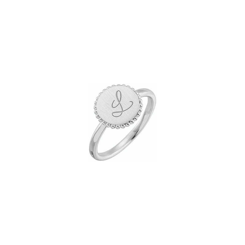 Round Beaded Stackable Signet Ring white (14K) engraving - Popular Jewelry - New York