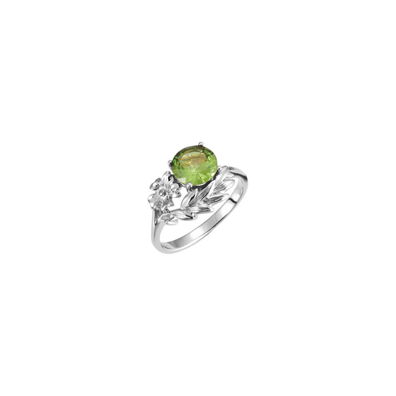 Round Green Gemstone Floral Ring white (14K) main - Popular Jewelry - New York