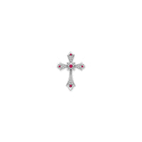 Round Ruby and Diamond Fleur De Lis Cross Pendant (14K) front - Popular Jewelry - New York
