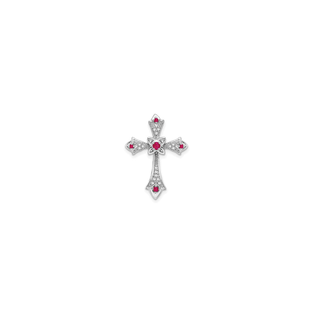 Round Ruby and Diamond Fleur De Lis Cross Pendant (14K) front - Popular Jewelry - New York