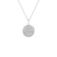 Script Font Love Engraved Medallion Necklace white (14K) front - Popular Jewelry - নিউ ইয়র্ক