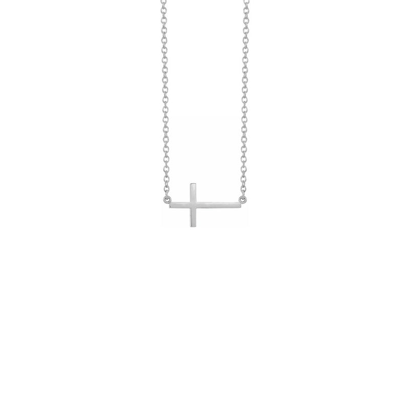 Small Sideways Cross Necklace white (14K) front - Popular Jewelry - New York