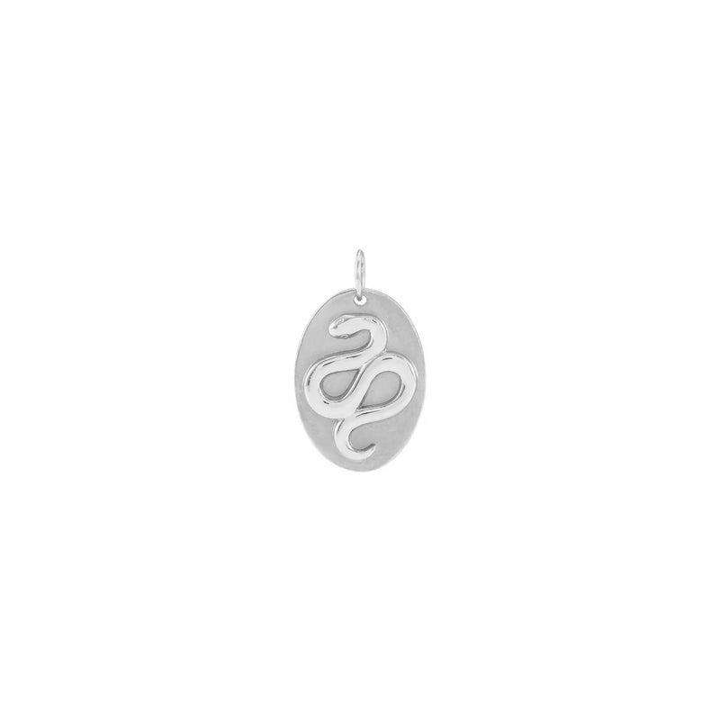 Snake Oval Medal Pendant white (14K) front - Popular Jewelry - New York