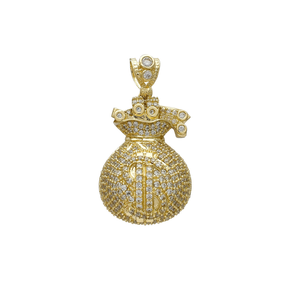 Iced-Out Zirconia Money Bag Pendant (14K)