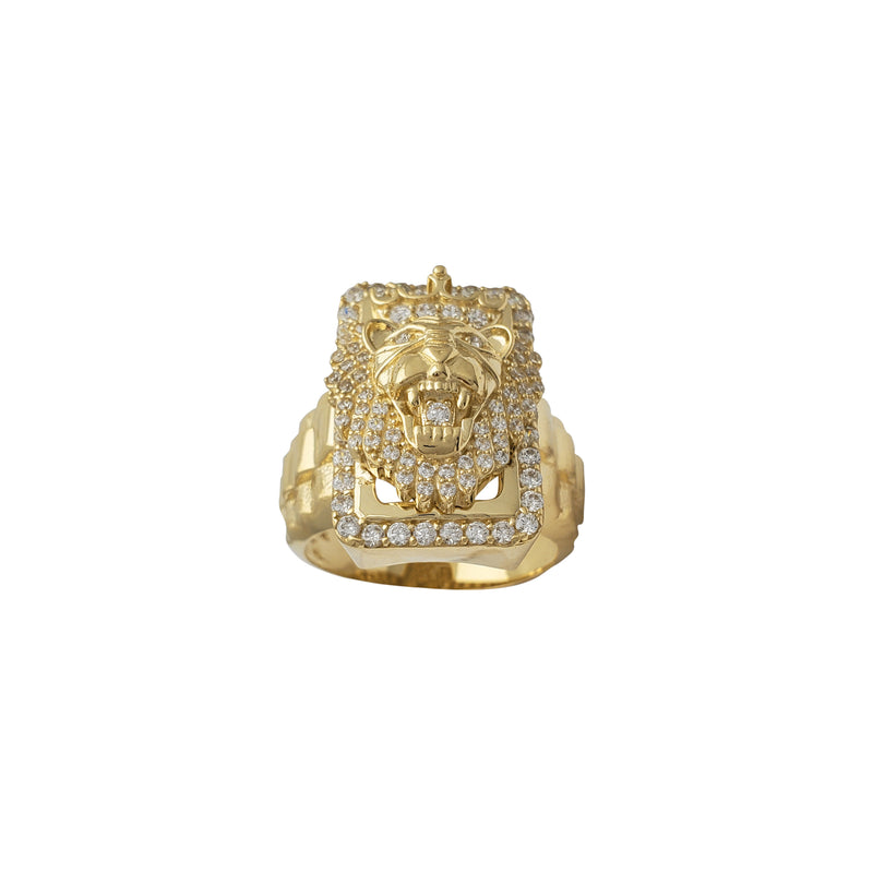 Rectangle Frame King's Lion Head Men's Ring (14K)