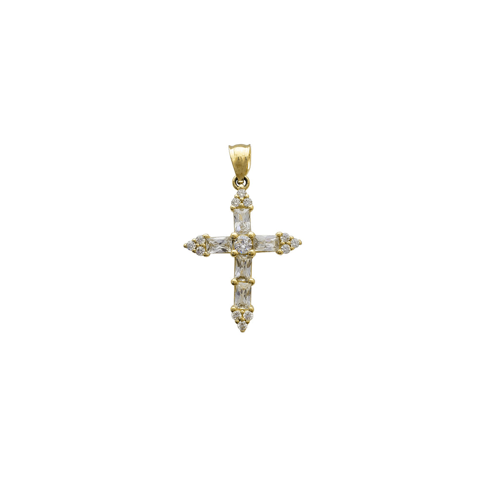 Zirconia Baguette Pointed Cross Pendant (14K)