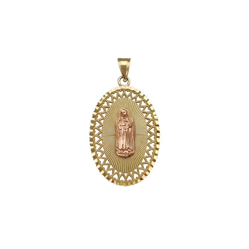 Textured Frame Oval Virgin Mary Pendant (14K) Popular Jewelry New York