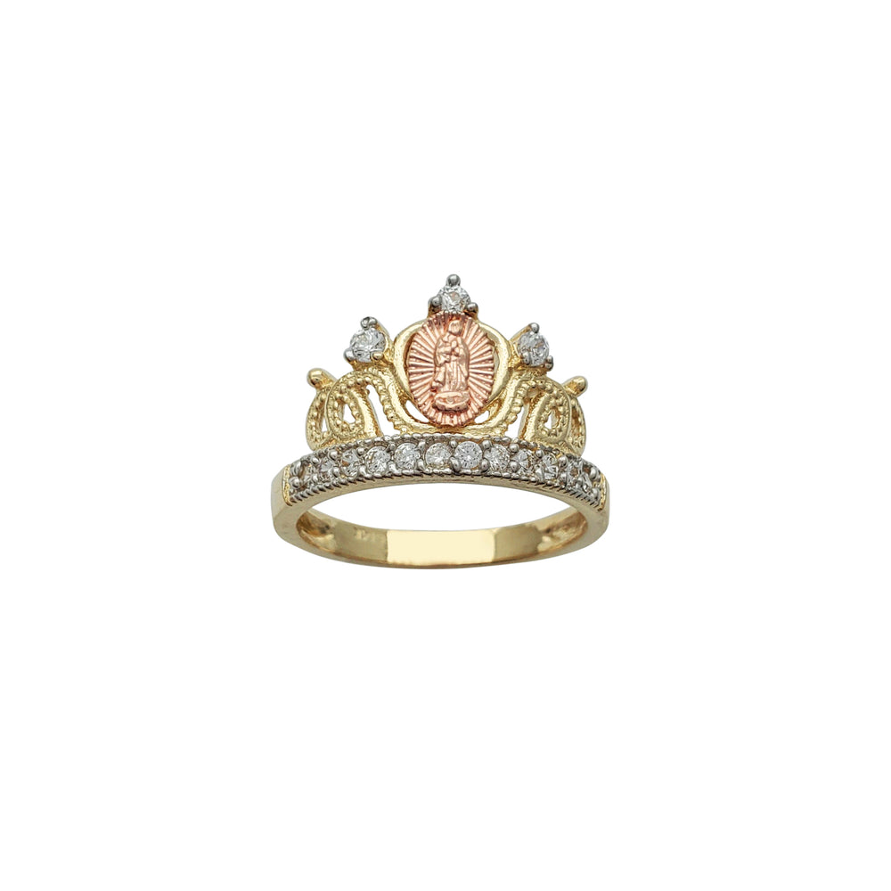 Tricolor Virgin Mary Crown-Tiara Ring (14K)
