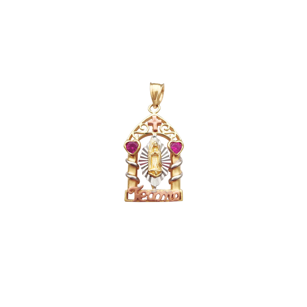 Tricolor "Te Amo" Shrine Virgin Mary Pendant (14K)