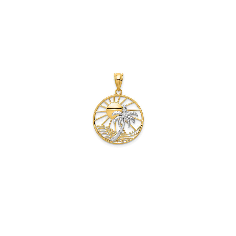 14 Karat Gold Two Tone Sun and Palm Tree Pendant Front View Product K4902 14KPPT140YAOO-GQ
