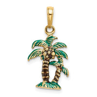 14 Karat Yellow Gold 3D Enameled Palm Trees Pendant Product Back View Double Sided 25 mm x 13 mm 0.98 inch x 0.51 inch 1.92 grams 14KPPT190YYKK-QG K2890