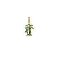 14 Karat Yellow Gold 3D Enameled Palm Trees Pendant Product Front View Double Sided 25 mm x 13 mm 0.98 inch x 0.51 inch 1.92 grams 14KPPT190YYKK-QG K2890