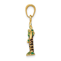 14 Karat Yellow Gold 3D Enameled Palm Trees Pendant Product Side View Thickness 25 mm x 13 mm 0.98 inch x 0.51 inch 1.92 grams 14KPPT190YYKK-QG K2890