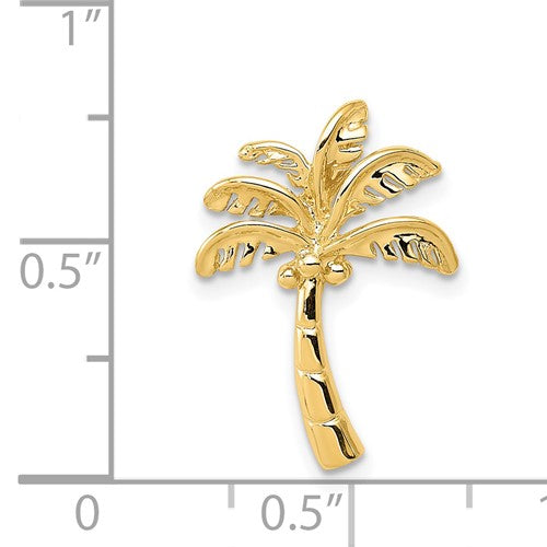 14 Karat Yellow Gold Palm Tree Slide Pendant Product Scale View Size 20 mm x 13 mm 0.79 inch x 0.51 inch 0.90 grams 14KPPT090YOOO-QGK4914