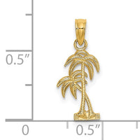 14 Karat Yellow Gold Textured Habedi Offset Palm Tree Charm Sekala sa Sehlahiswa Sekala 14 mm x 9 mm 0.55 inch x 0.35 inch 0.58 grams K7392
