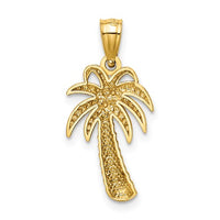 14 Karat Yellow Gold Textured Polished Palm Tree Pendant Product Back View Open 23 mm x 11 mm 0.91 inch x 0.43 inch 0.96 grams K6077