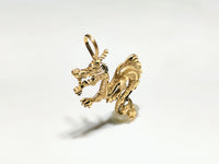 In the center: a 14 karat yellow gold diamond cut eastern asian dragon standing in angle view - Popular Jewelry