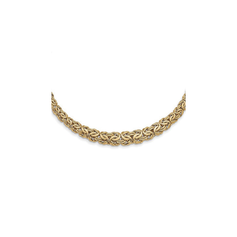 10 mm Graduated Flat Byzantine Necklace (14K) front -  Popular Jewelry - New York