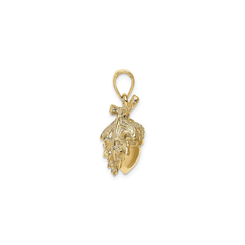 Acorn with Leaf Pendant (14K) side - Popular Jewelry - New York