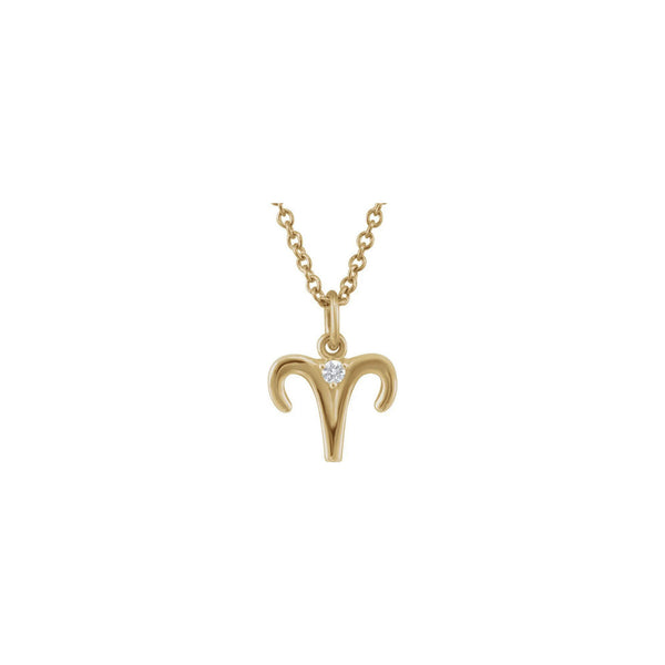 Aries Zodiac Sign Diamond Solitaire Necklace (14K) front - Popular Jewelry - New York