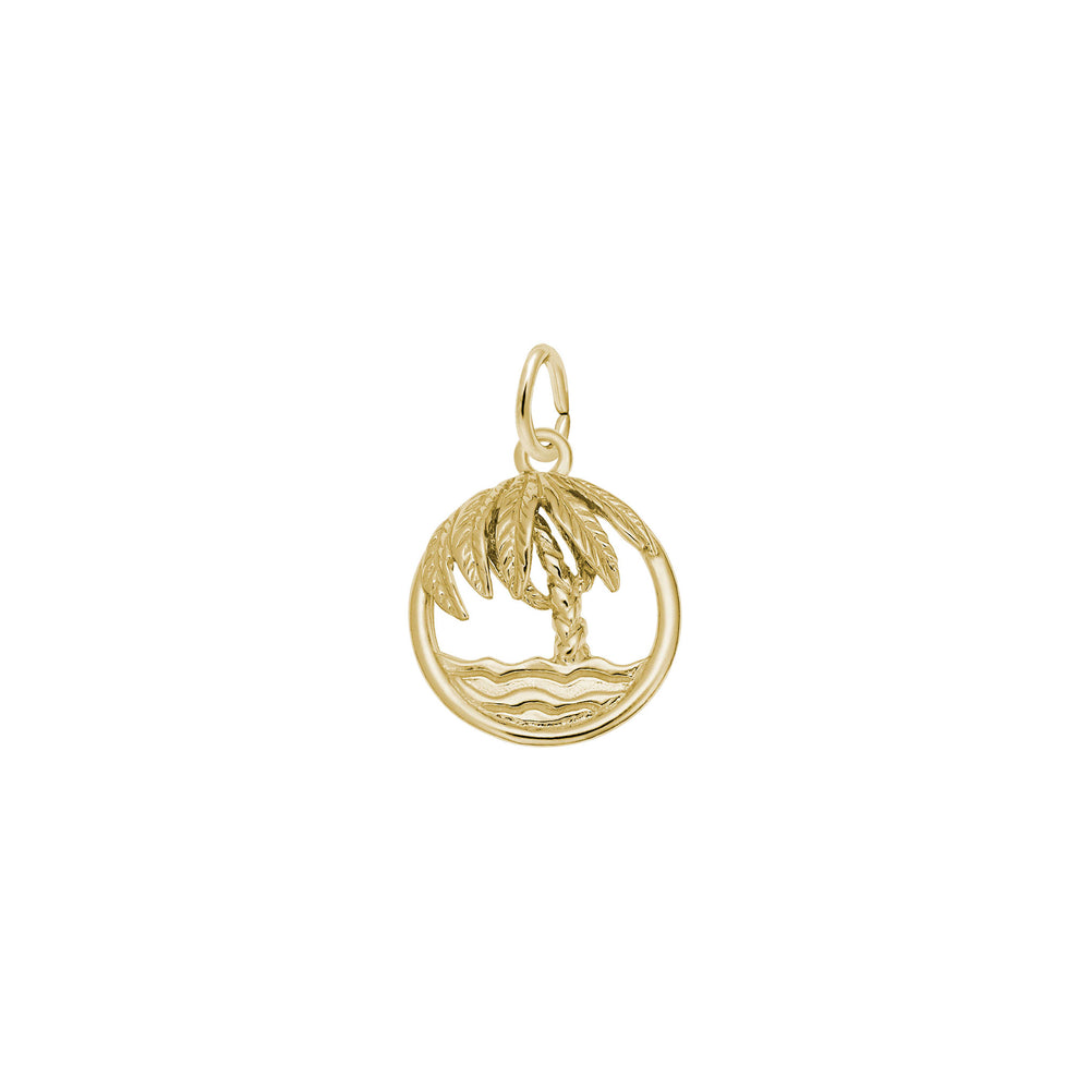 Beach Palm Tree Round Charm yellow (14K) main - Popular Jewelry - New York